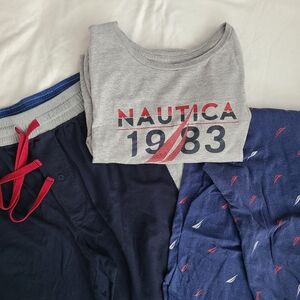 Nautica sleep set men's large shorts pants XXL SHIRT front‎ LOGO used
